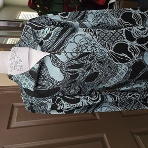 St. John Black and Light Blue Cardigan W Palette, Full Front Zip, Long Sleeve